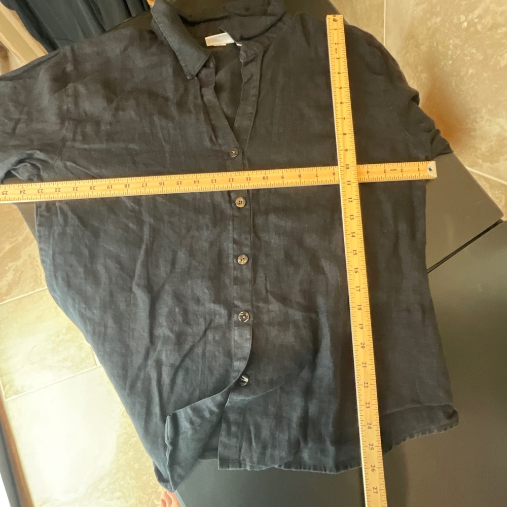 Chicos Black Linen Button Down Long Sleeve Shirt Women Sz 3 us 16 dark academia - Picture 8 of 8